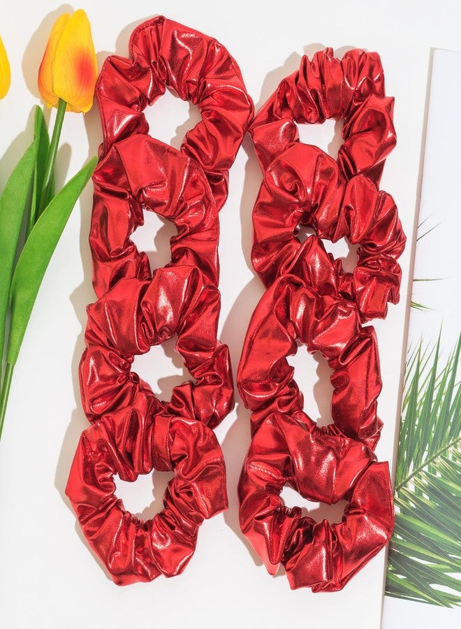 Jeffan 12 Pcs PU Leather Cheer Hair Scrunchies Red Scrunchy School Performance Ponytail Holder Hair Accessories for Cheerleading Teen Girls College Sports (Red) - Image 3